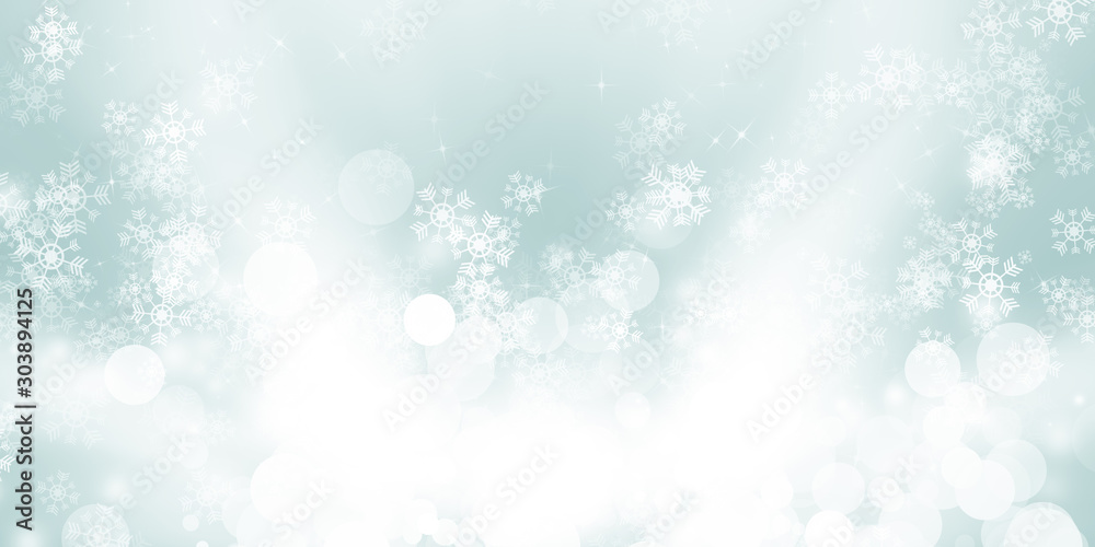 white and gray Christmas light with snowflake bokeh background, Winter backdrop wallpaper.