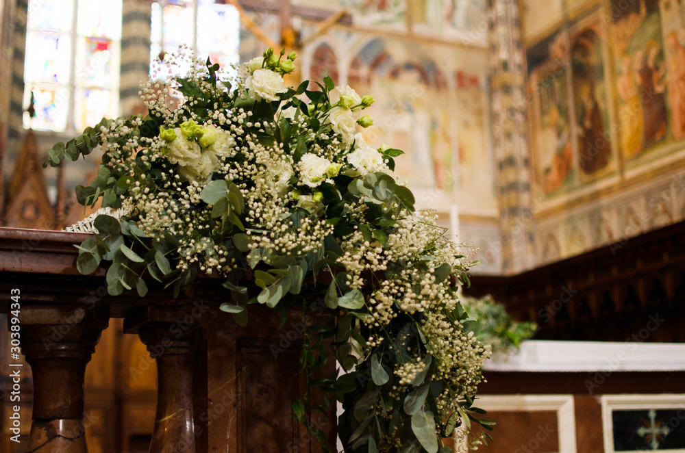 Wedding bouquet on italian church Wedding bouquet on italian church
