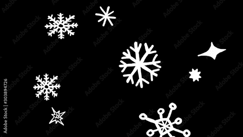 White snowflakes falling with black background for alpha channel, easy to composite. White snowflakes falling with black background for alpha channel, easy to composite.