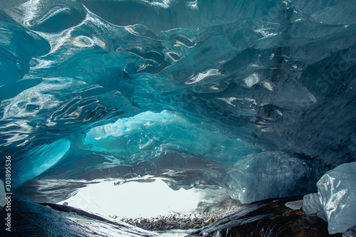 Fototapeta Naklejka Na Ścianę i Meble -  beautiful blue ice glacier cave grotto inside the mountain glacier Alibek, Dombay