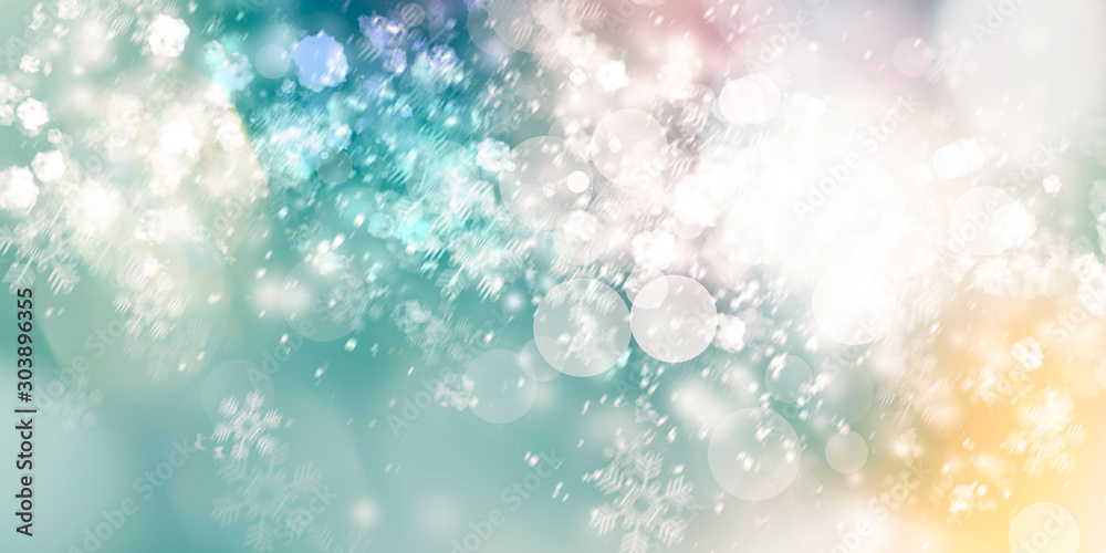 white bokeh blur background / Circle light on blue background / abstract light background