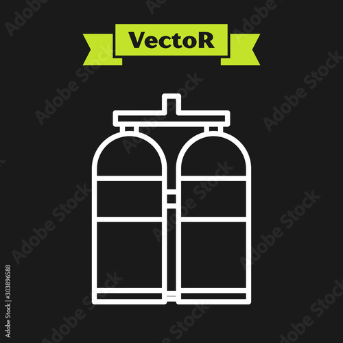 White line Aqualung icon isolated on black background. Oxygen tank for diver. Diving equipment. Extreme sport. Diving underwater equipment. Vector Illustration