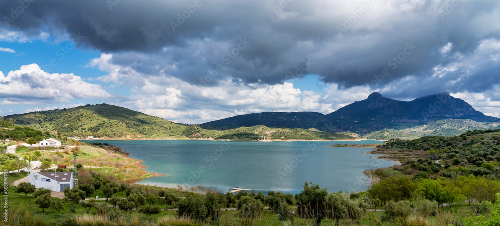 Blue lake in Zahara de la Sierra, Cadiz province, Andalusia, Spain.