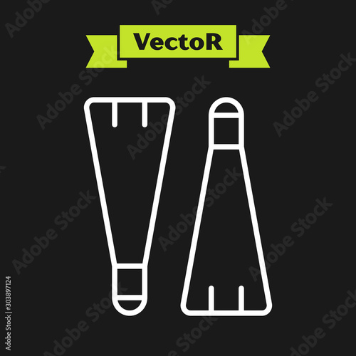 White line Rubber flippers for swimming icon isolated on black background. Diving equipment. Extreme sport. Diving underwater equipment. Vector Illustration