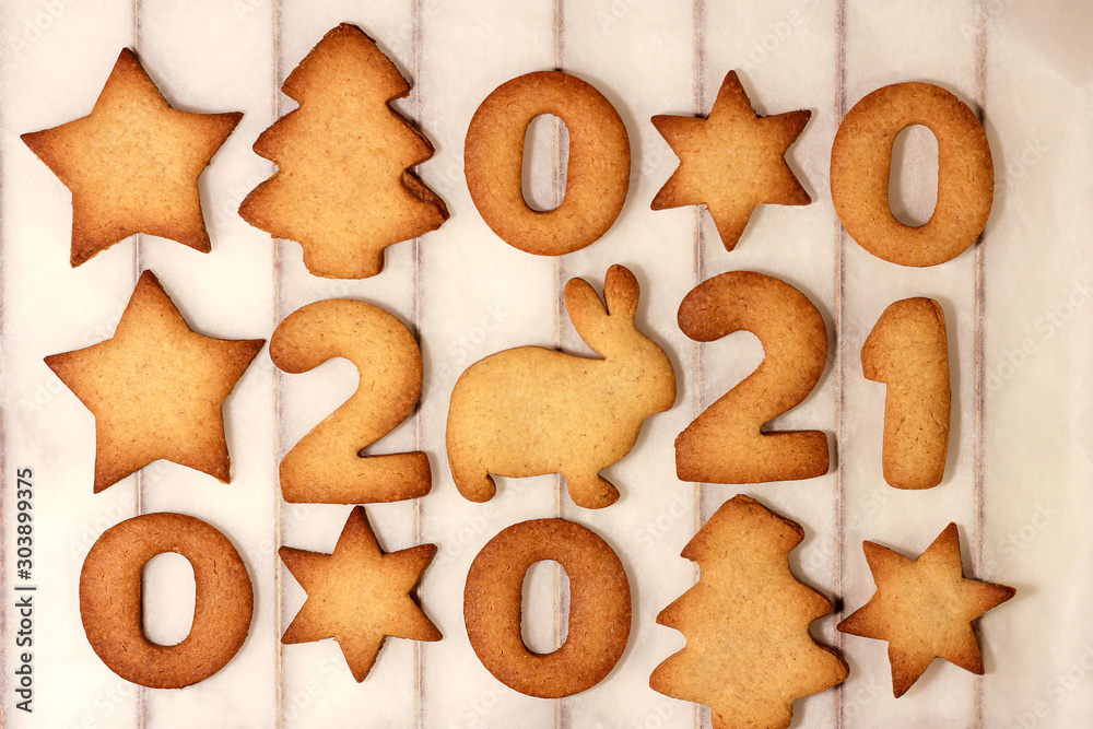 baking cookies for Christmas and new year 2021. family tradition. top view.