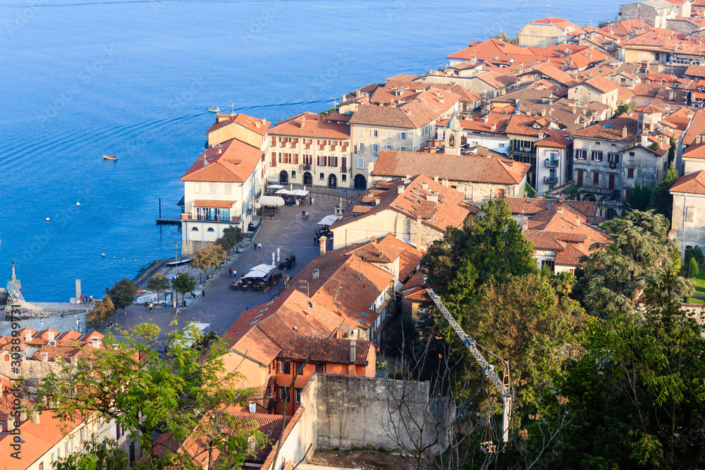 panoramic view of the city of Arona/panoramic view of the city of Arona overlooking  the Lake Maggiore