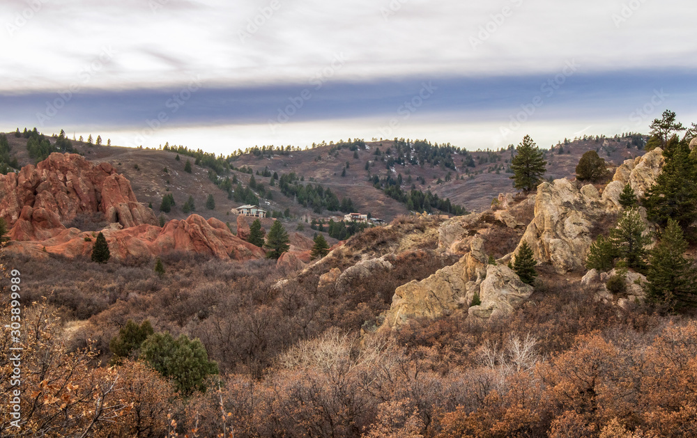 Beautiful red sandstone rock formation in Roxborough State Park, Denver, Colorado, at sunset. Beautiful red sandstone rock formation in Roxborough State Park, Denver, Colorado, at sunset.