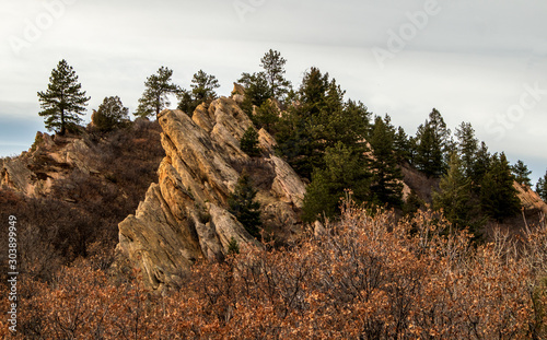 Beautiful red sandstone rock formation in Roxborough State Park, Denver, Colorado, at sunset. photo