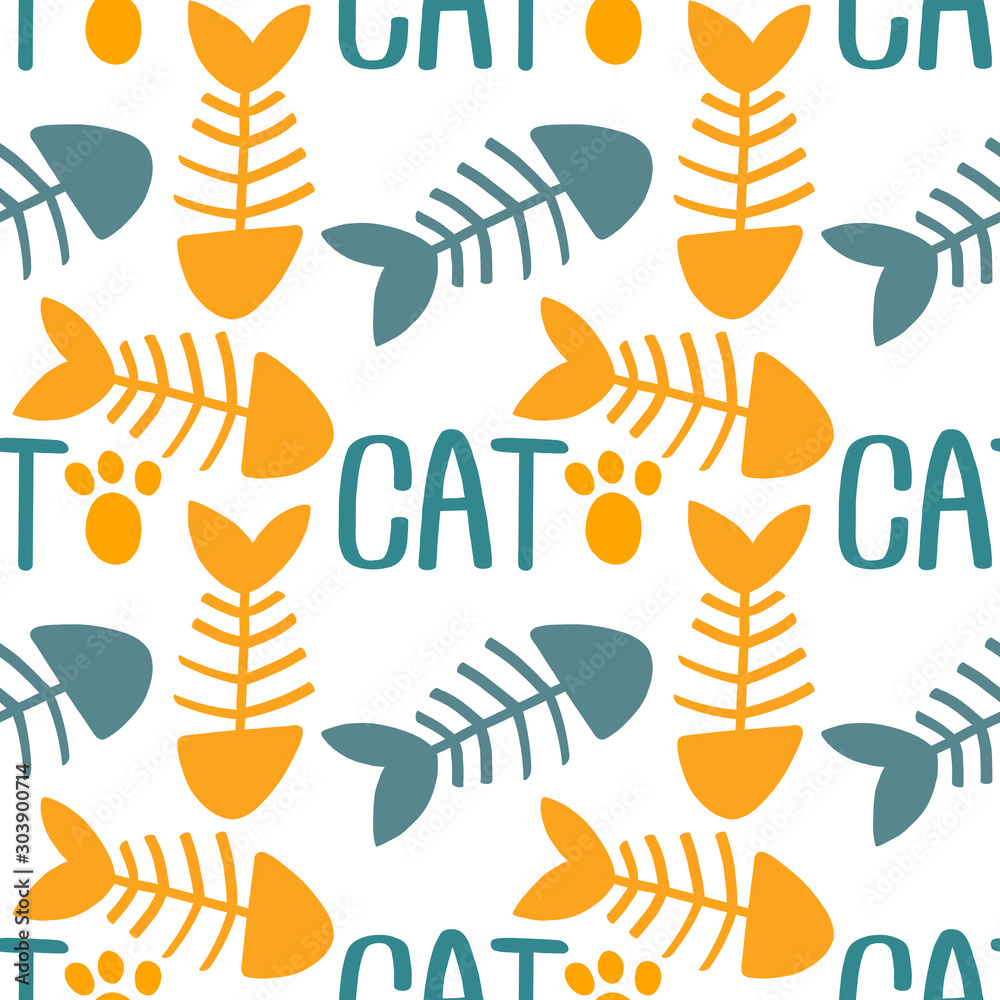 Fototapeta premium Cute blue and yellow fish. Sea seamless pattern. Print, repeating background, cloth design, wallpaper.