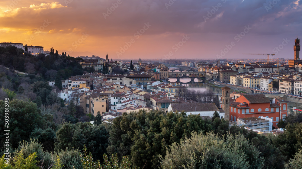 Purple sunset over the ancient city of Florence