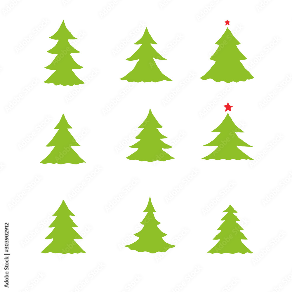 Hand drawn sketch Set of Christmas tree. Vector illustration icon doodle.