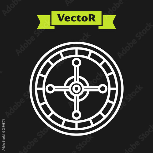 White line Casino roulette wheel icon isolated on black background. Vector Illustration