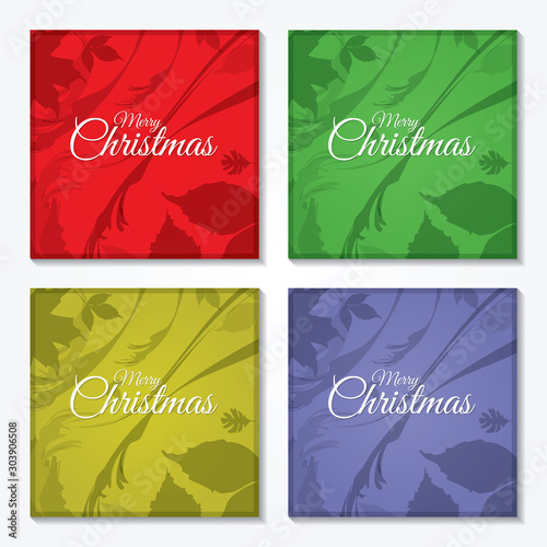 Christmas card set on floral background with square frame