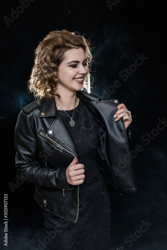 rock girl in biker jacket