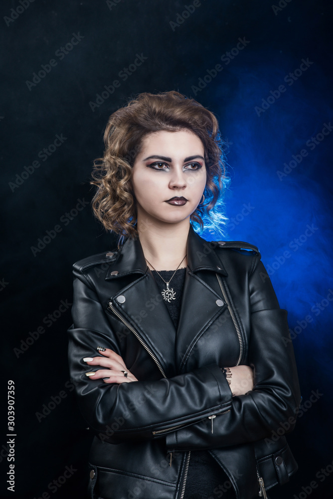 rock girl in biker jacket rock girl in biker jacket