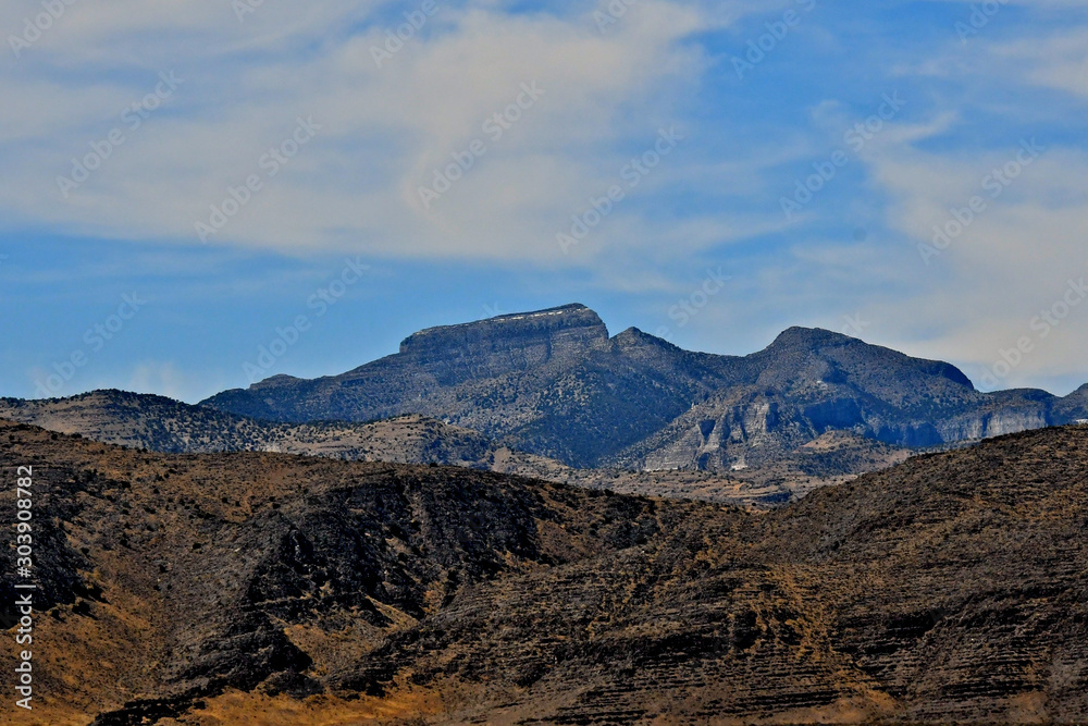 Flat top mountain, Howell Peak, 8348 feet high, view Northwest from Old
