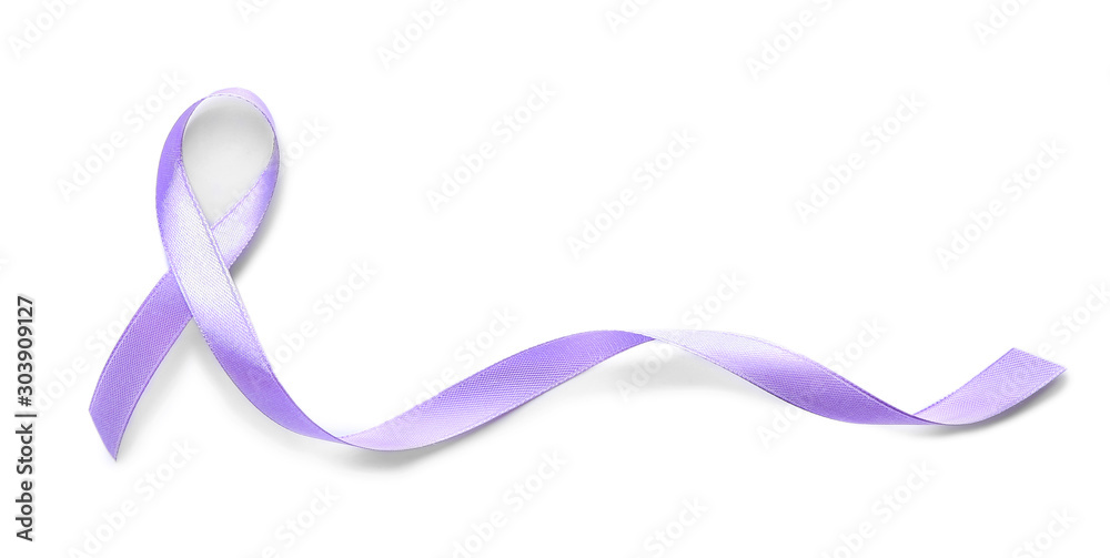 Lilac ribbon on white background. Cancer awareness concept Stock Photo