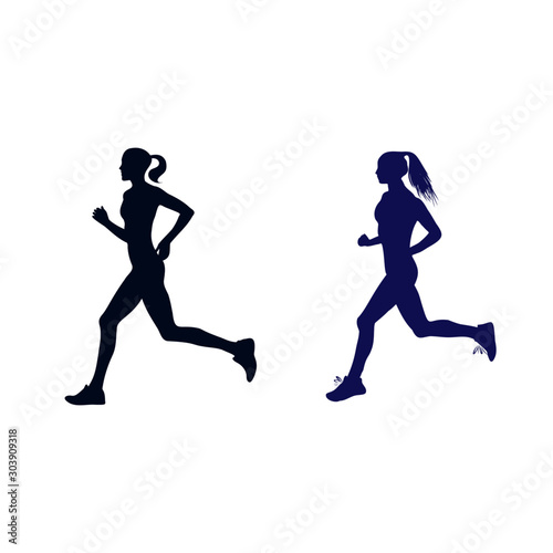 silhouette of woman running on white background