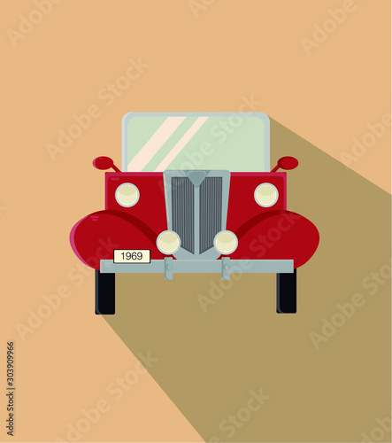 Flat llustration of classic vintage car with shadow