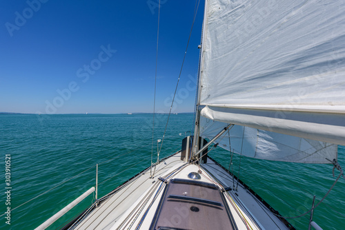 A calm day at Lake Constance on a Sailboat