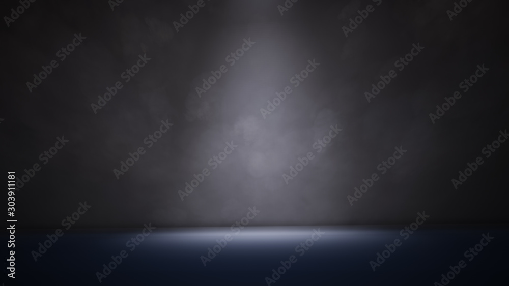 Abstract dark background with spotlight and smoke. 3D illustration - obrazy, fototapety, plakaty 
