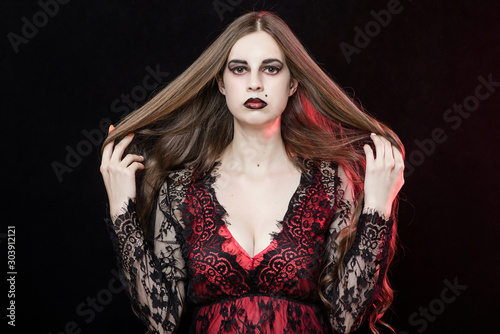 witch vampire girl in red dress