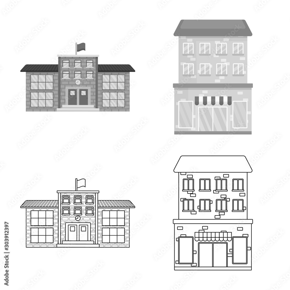 Vector illustration of municipal and center icon. Set of municipal and estate vector icon for stock.