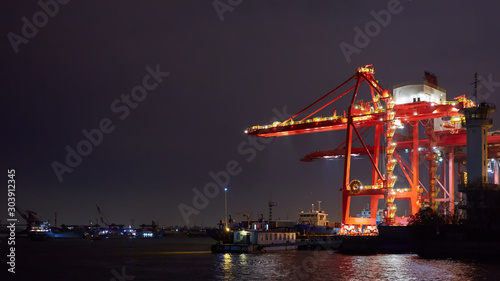 Industrial container freight Trade Port scene at night