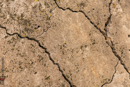Cracked concrete texture closeup. Abstract cement background