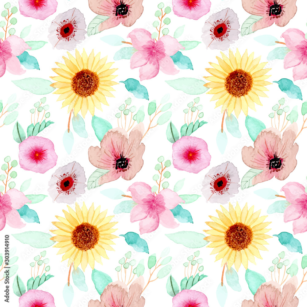 colorful watercolor floral seamless pattern