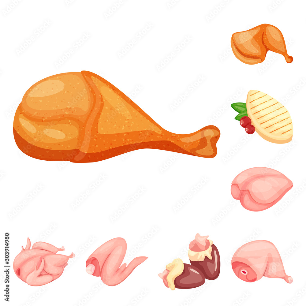 Vector design of meat and raw logo. Collection of meat and grilled vector icon for stock.