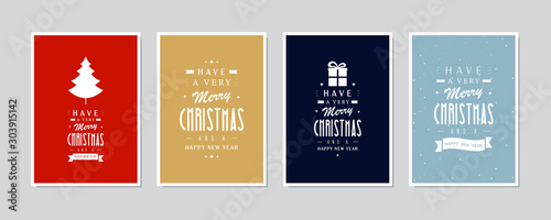 Christmas calligraphy emblem greeting card set background