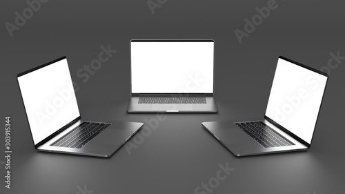  Laptops, templates on a dark background. Template, mockup, design.	 photo
