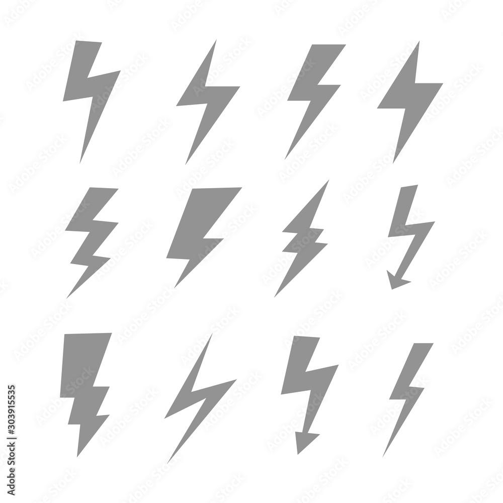 Lightning bolt electric icons. Simple set of lightning bolt electric Vector symbols collection on white backgound Lightning bolt electric icons. Simple set of lightning bolt electric Vector symbols collection on white backgound