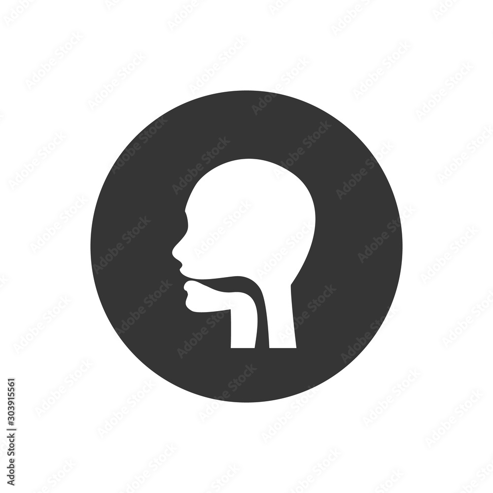 Oral cavity, pharynx and esophagus glyph icon. Upper section of alimentary canal. Silhouette symbol. Negative space. Vector isolated Oral cavity, pharynx and esophagus glyph icon. Upper section of alimentary canal. Silhouette symbol. Negative space. Vector isolated