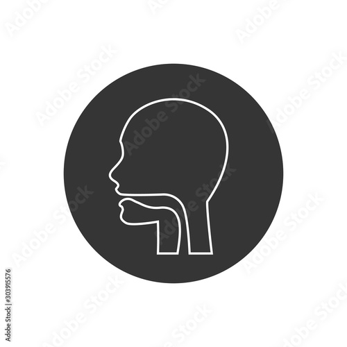 Oral cavity, pharynx and esophagus glyph icon. Upper section of alimentary canal. Silhouette line symbol. Negative space. Vector isolated