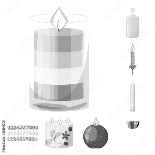 Isolated object of paraffin and fire symbol. Set of paraffin and decoration stock symbol for web.