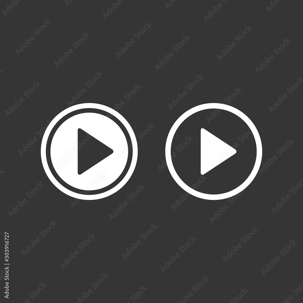 Play icons, buttons, white symbol illustration Modern flat style