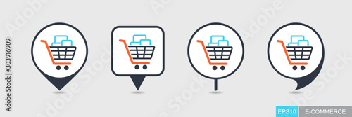 Shopping cart with boxes pin map icon
