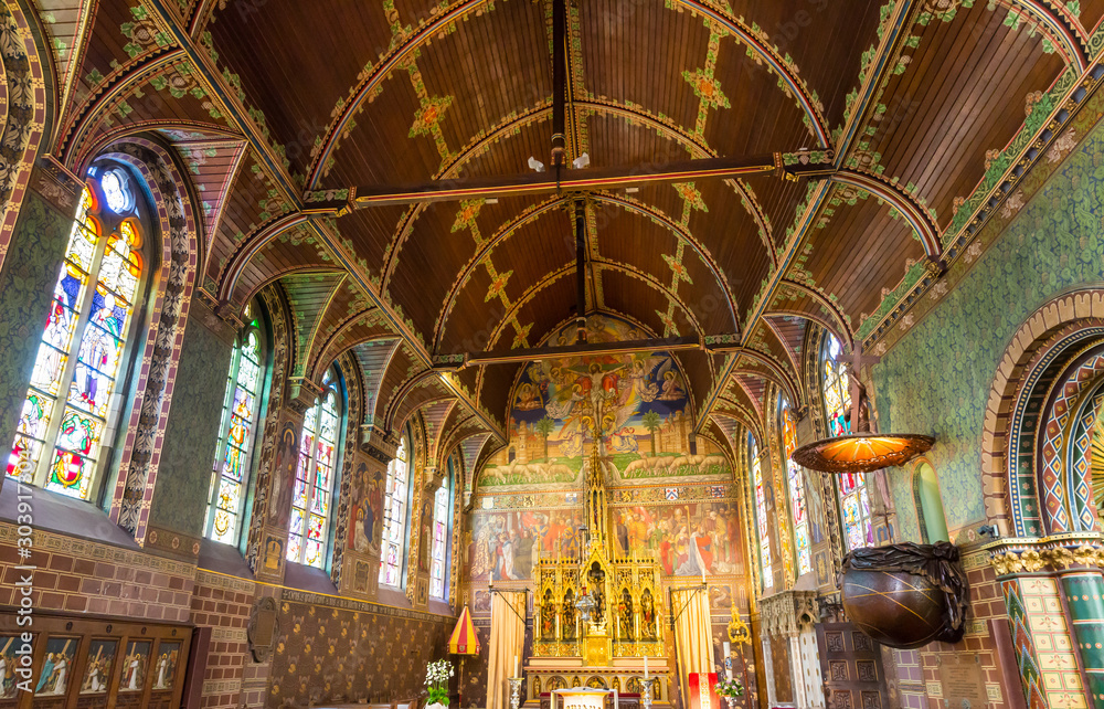 Fototapeta premium Interior of old church, Europe, nobody