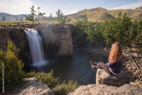 Waterfall in Orkhon Valley, Mongolia photo