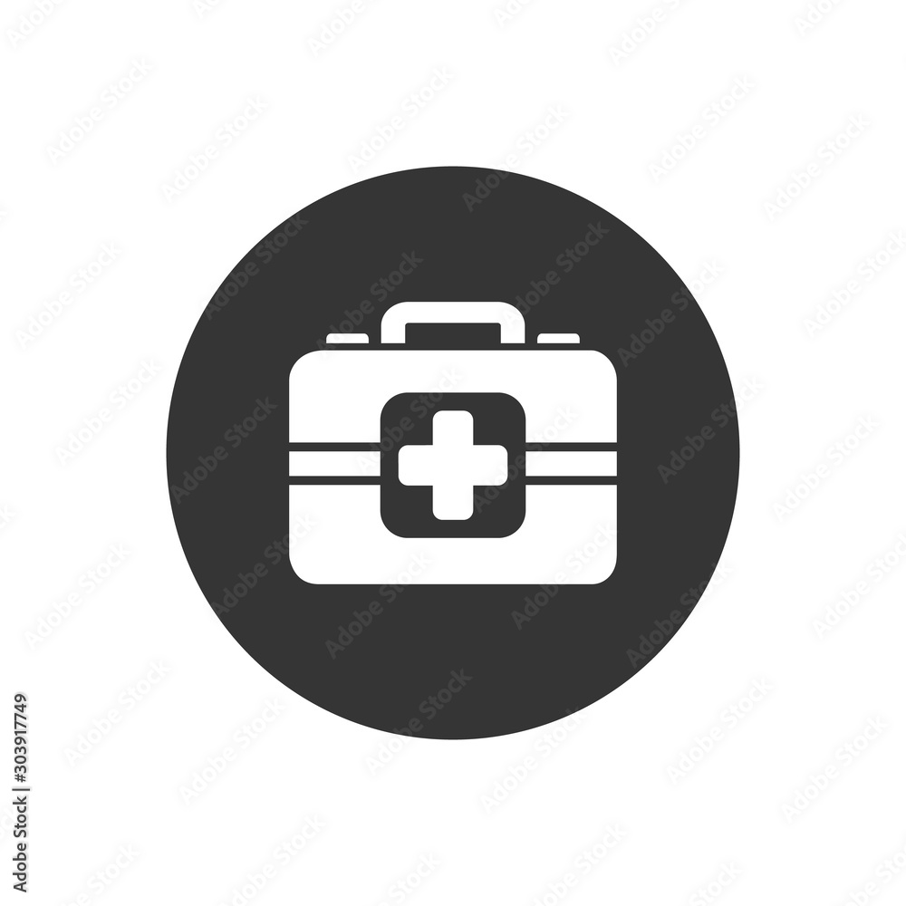 Medicine Briefcase white icon on gray. Vector in flat style Medicine Briefcase white icon on gray. Vector in flat style