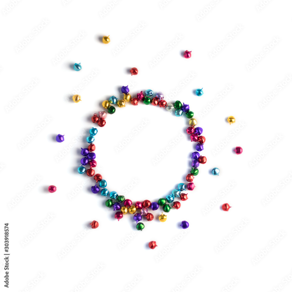 Colourful jingle bells frame on white background. Isolated Colourful jingle bells frame on white background. Isolated