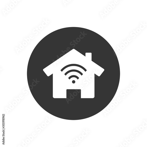 House and wi-fi sign icon. Smart home with connected devices or home wi-fi.