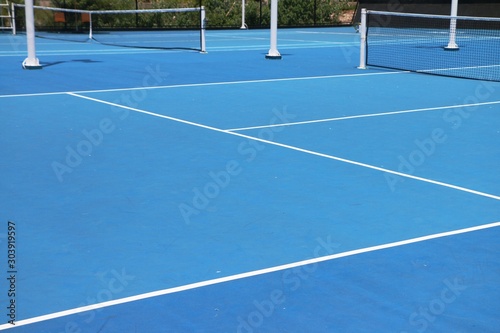 Outdoor blue tennis court
