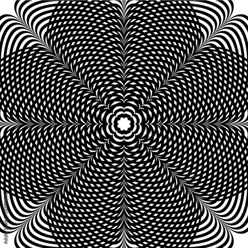 Abstract black and white striped background. Geometric pattern with visual distortion effect. Optical illusion. Op art.