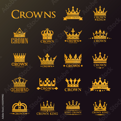 Golden crowns and stars, heraldic royal icons