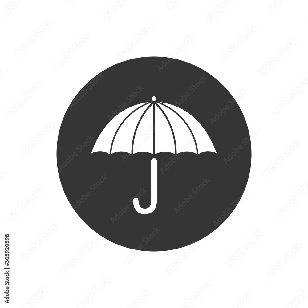 Umbrella white icon on gray. vector illustration in flat style