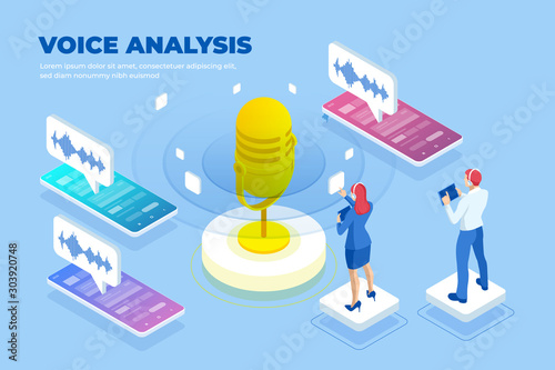 Isometric voice analysis and digital sound wave concept. Musical melody design. Soundwave audio music. Voice message or recording voice.