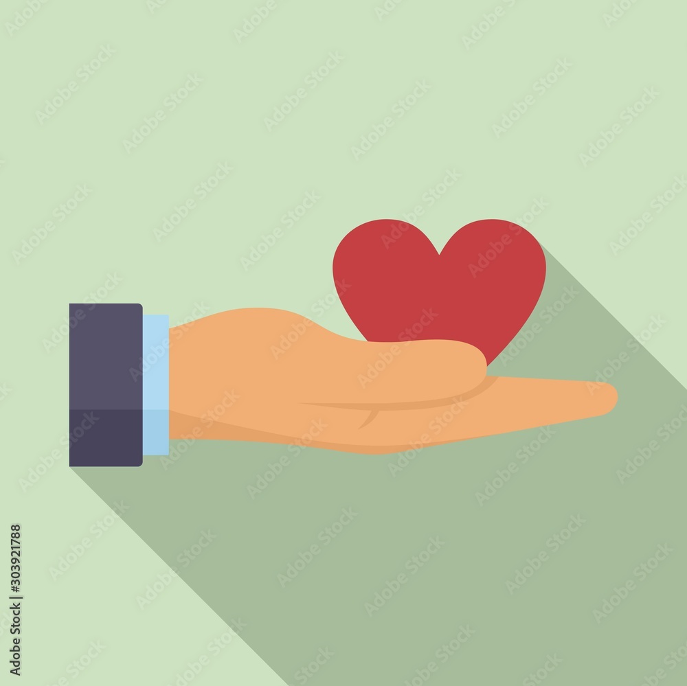 Donation heart in hand icon. Flat illustration of donation heart in hand vector icon for web design Donation heart in hand icon. Flat illustration of donation heart in hand vector icon for web design